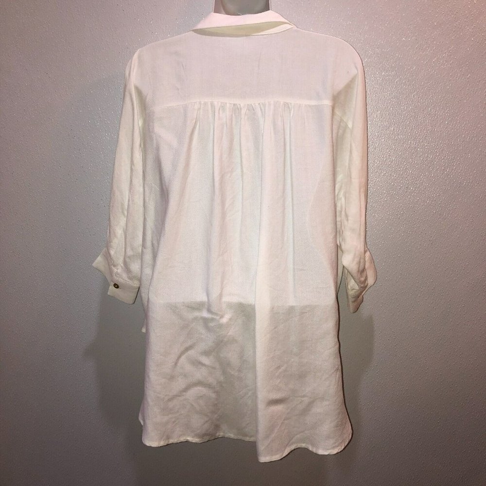 Fate Womens Small White Textured 3/4 Sleeve Button Collar Blouse Top Shirt Sz S - Picture 6 of 11